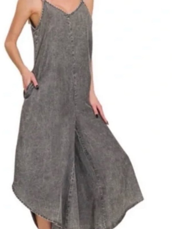 zenana Pants - Zenana Outfitters Washed Gray Button-Front Midi Slip Dress